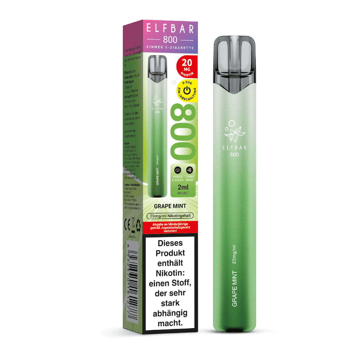 Elfbar - 800 Einweg E-Zigarette - Grape Mint 20 mg/ml
