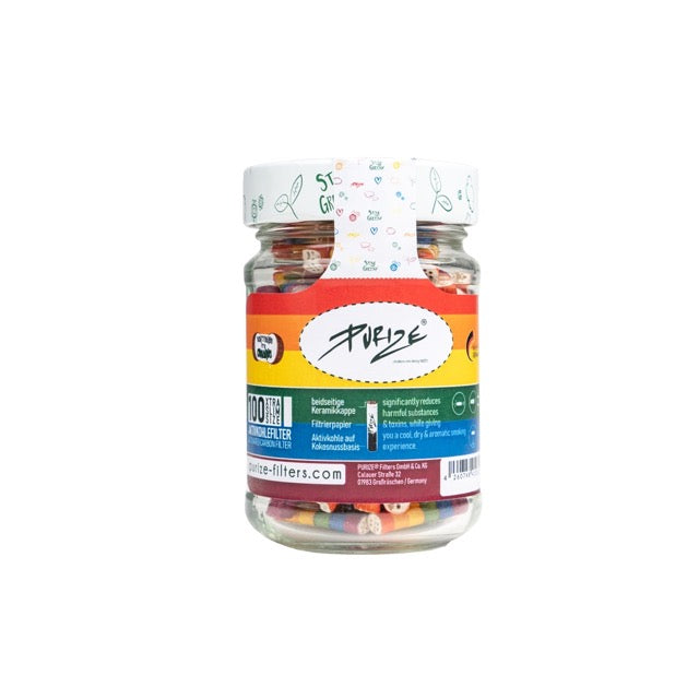 Purize Aktivkohlefilter XTRA Slim Size 5,9mm 100er Glas Rainbow (10x100 Display)